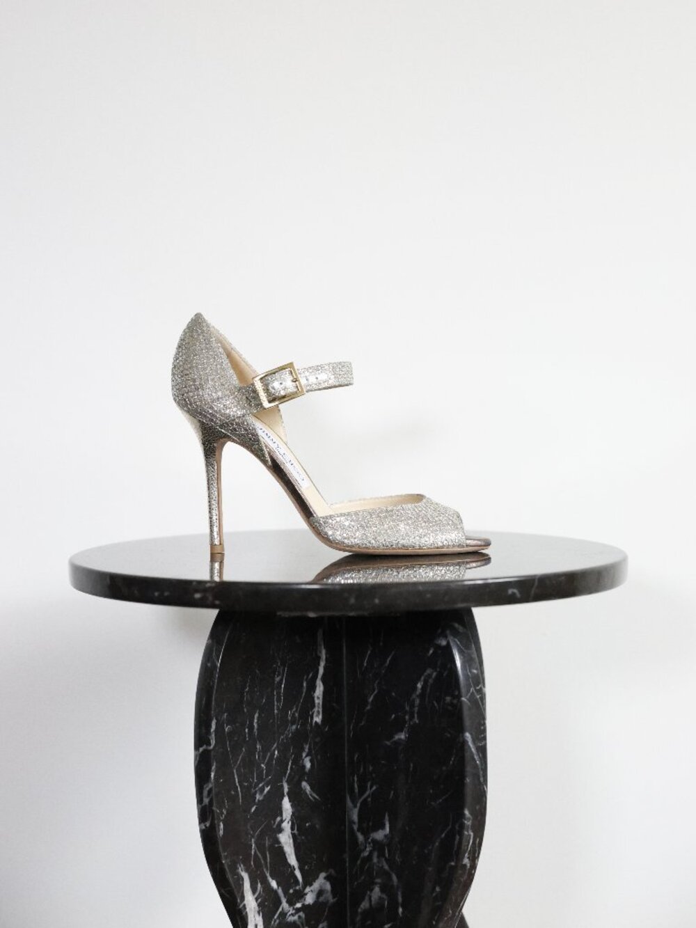 Jimmy Choo Silver Glitter Ankle Strap Heels Womens EU 36 Stiletto Sandals